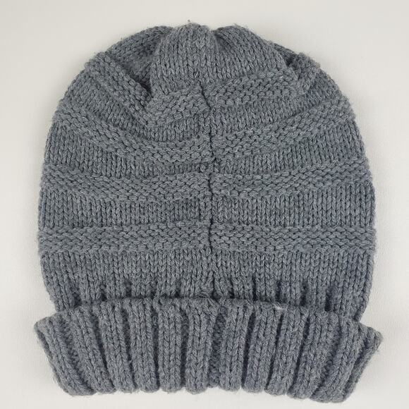 CC Beanie Slouchy Cable Knit Oversized Fold Cuff Hat Cap Grey - Picture 5 of 5